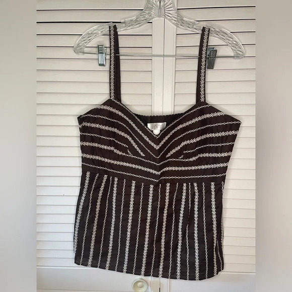 LOFT Women’s Cami Tank Brown Embroidered Sweetheart Size 12 Empire Waist EUC - Picture 1 of 15